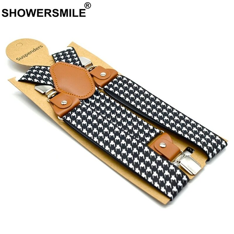 Houndstooth Suspenders Men For Pants Fashion Casual Straps With Leather Adjustable 3 Cilps Y Back Braces Male Belts 120cm*3.5cm