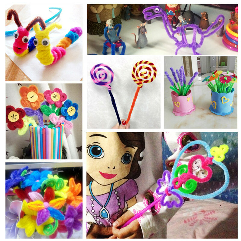 Plush Stick pompom warna pelangi tongkat pendidikan DIY mainan boneka mata buatan tangan seni kerajinan kreativitas Devoloping mainan aksesoris