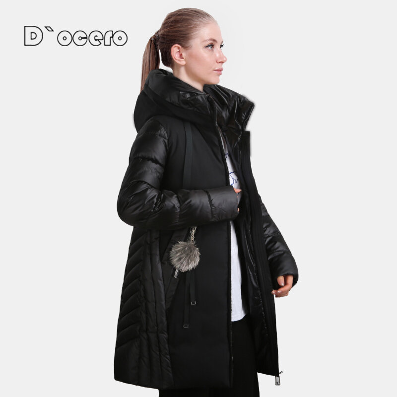 D`OCERO 2022 New Winter Down Jacket Women Female Oversize Cotton Parkas Thick Warm Padded Quilted Coats Hooded Long Outerwear