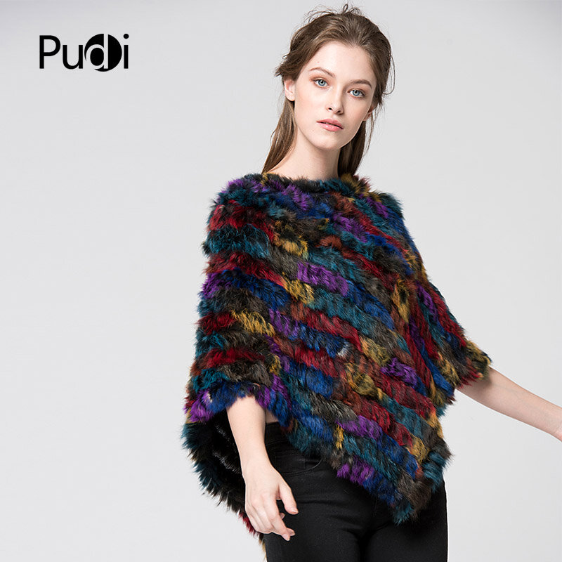 SRR011 Real Knitted Rabbit Shawl Poncho Stole Shrug Cape Robe Tippet Wrap Women Colorful Warm Coat/outwear Multiple Color