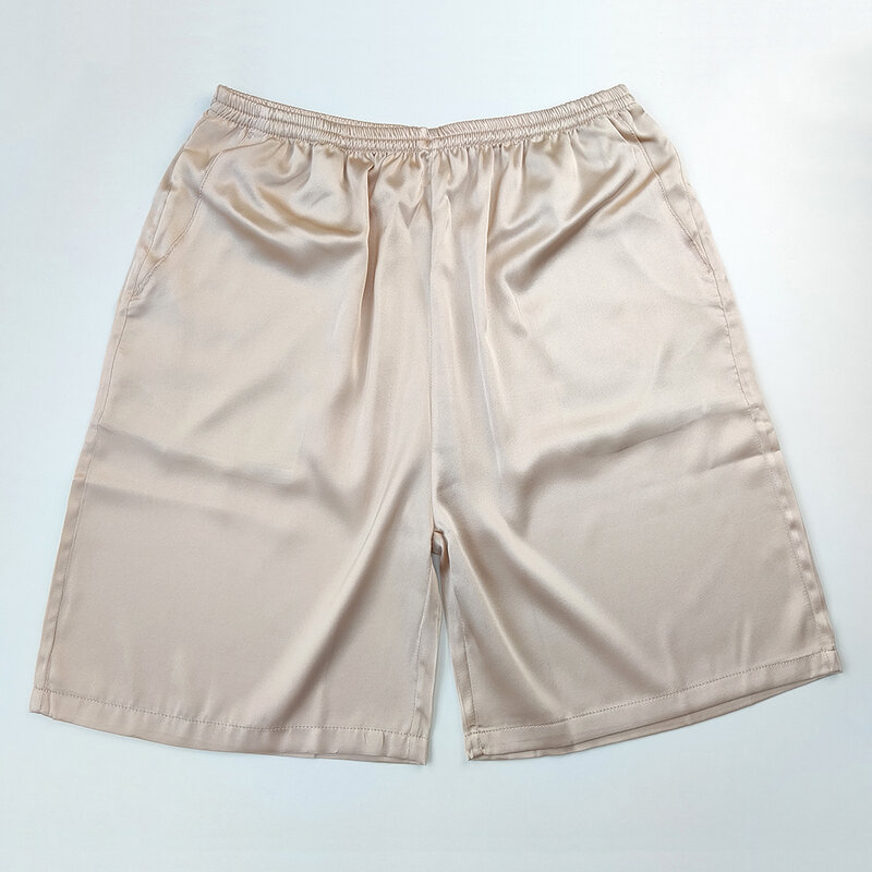 Mens 93% Mulberry Silk Pajamas Lounge Shorts Sleepwear Boxers Underwear 19 Momme Front Pockets Elastic Waist