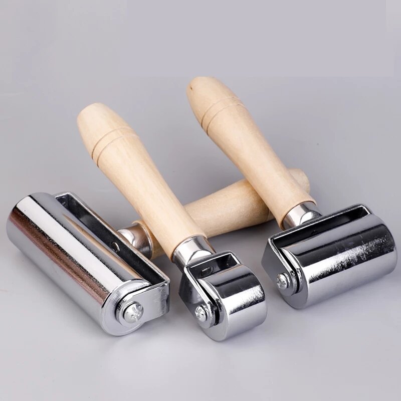Lino Cut – outils en cuir massif avec poignée en bois, outil de bricolage en acier, rouleau de raccord en acier avec poignée en bois, à utiliser comme reliure de bord, roue de laminage du cuir