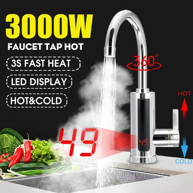 Household Electric instant heating faucet 3000W EU Plug Hot cold dual-use Tankless water quickly heating tap LED display kitchen