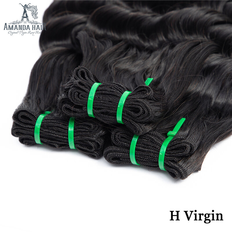 Amanda-Ocean Wave Funmi Hair Bundles, Double Drawn Feixes de cabelo humano com fechamento, cabelo virgem brasileiro não processado