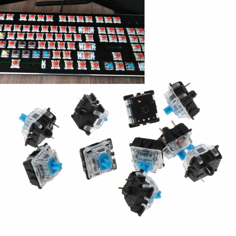 10 pçs teclado mecânico gateron mx 3 pinos interruptor azul caso transparente