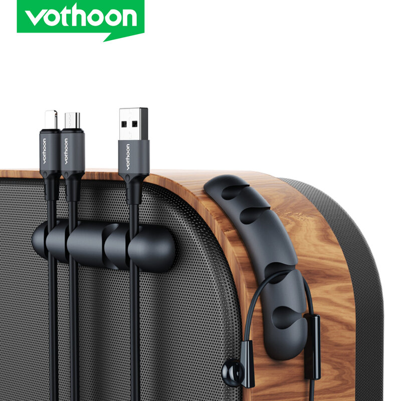 Organizador de cabos Vothoon Enrolador de cabo USB de silicone Clipes de gerenciamento de cabos flexíveis Suporte de cabo para fone de ouvido de mouse