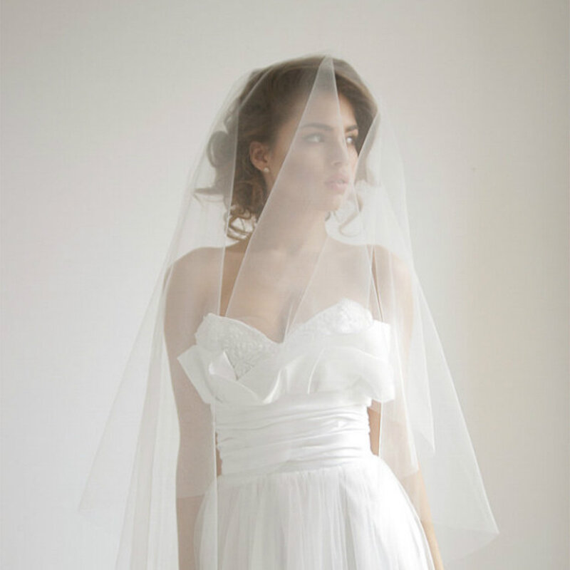 Eleganti veli da sposa avorio bianco uno strato senza pettine bordo tagliato morbido velo da sposa accessori da sposa Veu de Noiva