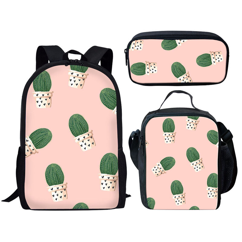 Conjunto de 3 mochilas escolares con diseño de Cactus para mujer, bolso de hombro para adolescentes y niños, a la moda