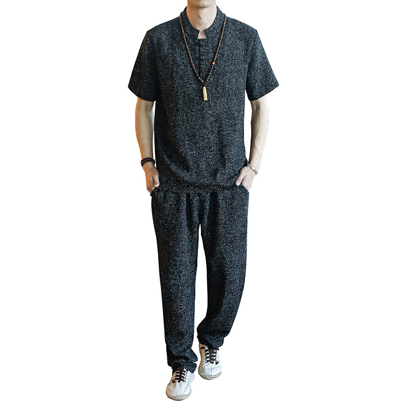 (เสื้อ + กางเกง) ชายฤดูร้อน2022แบบสบายๆเสื้อฝ้ายและผ้าลินินเสื้อผู้ชายคุณภาพสูงแฟชั่นเสื้อ Man ขนาด M-4XL