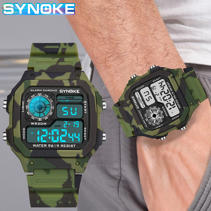 Часы наручные SYNOKE Мужские Цифровые, модные камуфляжные водонепроницаемые в стиле милитари, для бега