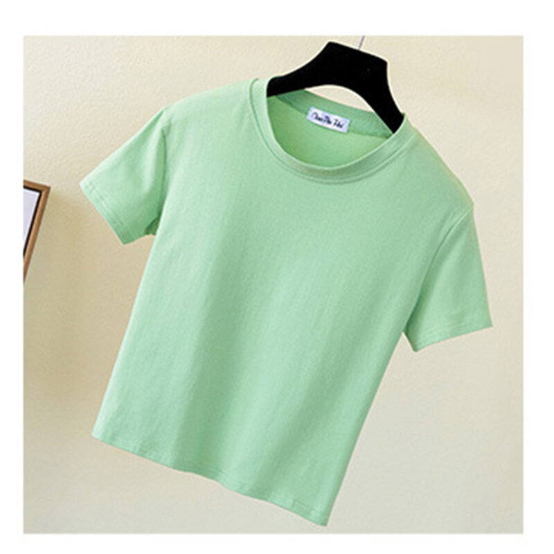 Groene Crop Top T-Shirt Dames Effen Katoenen T-Shirts Met Korte Mouwen Voor Dames Met Hoge Taille En Korte Sport Femme T-Shirt