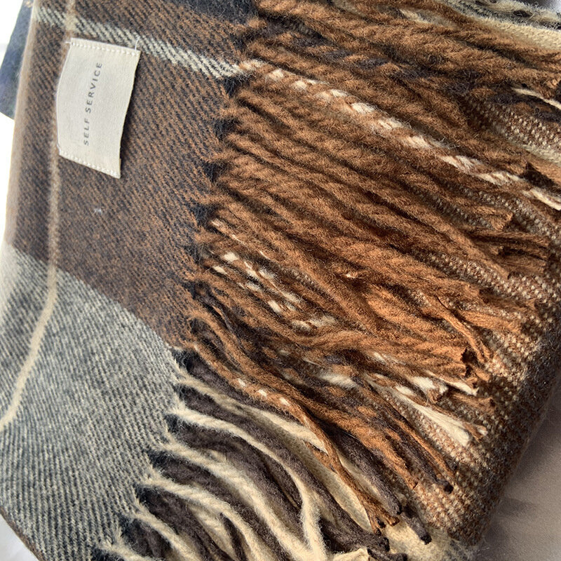 Zimowy ciepły flanela luksusowi projektanci kaszmirowy szalik szal dla kobiet mężczyzn moda gruby Retro brytyjski Tassel Pashmina szaliki Femme