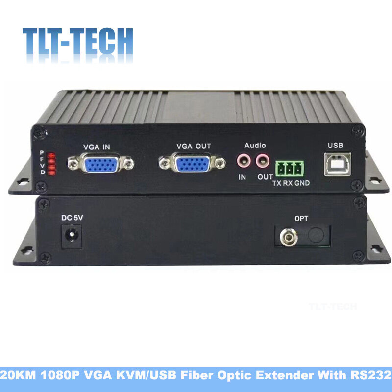 Receptor audio video do transmissor do prolongamento 20km vga da fibra ótica kvm de 1080p vga com áudio/conector do único modo fc dos dados rs232