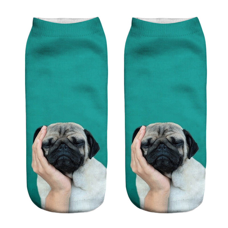 Chaussettes courtes unisexes drôles populaires chaussettes de cheville imprimées par chien 3D chaussettes décontractées