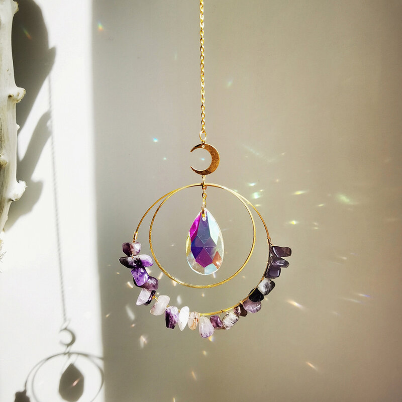 Attrape-soleil Prism Crystal Face Moon pour fenêtre, fabricant d'arc-en-ciel, décoration de jardin, cadeau de mariage, décoration de Noël