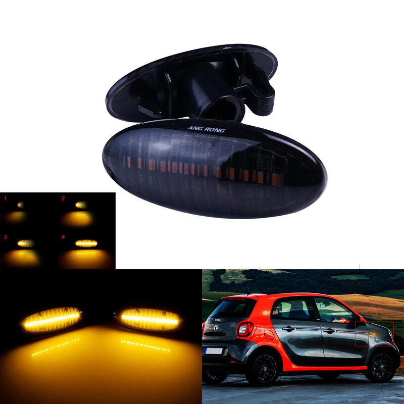 ANGRONG 2X Amber Dynamic LED Side Indicator Repeater Light Black Lens L+R For Nissan Cube Note Qashqai Micra
