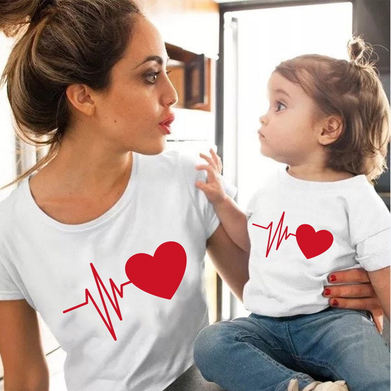 엄마와 딸 귀여운 패밀리 룩 매칭 옷, 엄마 아들 티셔츠, 여성 엄마 티셔츠, 아기 소녀 소년 티셔츠