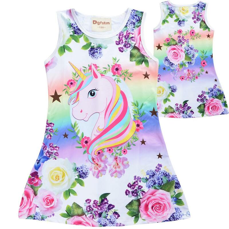 2020  Grils Dress Summer Butterfly Unicorn Print Baby Girls Dresses Party Princess Dress Sleeveless Birthday Christmas Gift Clot