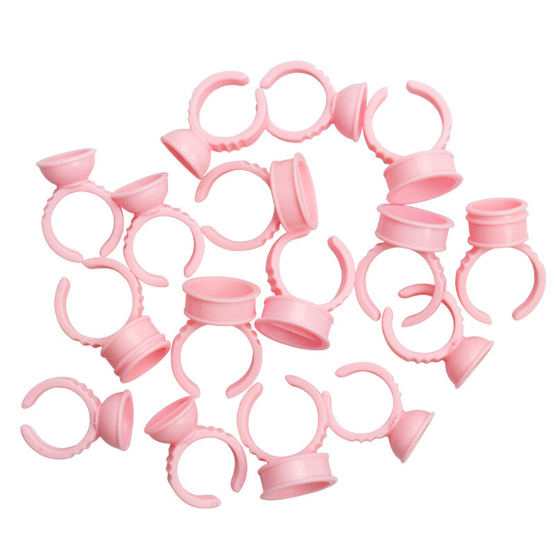100 Uds anillos de pegamento rosa de belleza bandeja de pegamento injerto anillo de pestañas portavasos contenedor extensión de pestañas herramienta de maquillaje