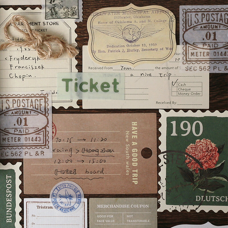 Journamm – lot de 30 cartes Scrapbooking style timbre à fleurs Vintage, papeterie décorative pour bricolage, autocollants rétro, ensemble de papier Kraft