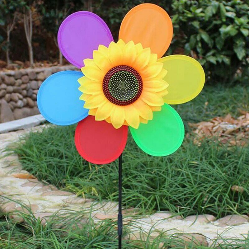 Molino de viento de girasol colorido para niños, juguete de actividades al aire libre, decoración de jardín, regalo, 1 unidad