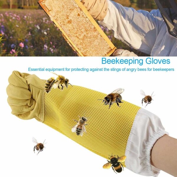Pair Beekeeper Beekeeping Bee Keeping Gloves Goatskin with Vented Long Sleeves