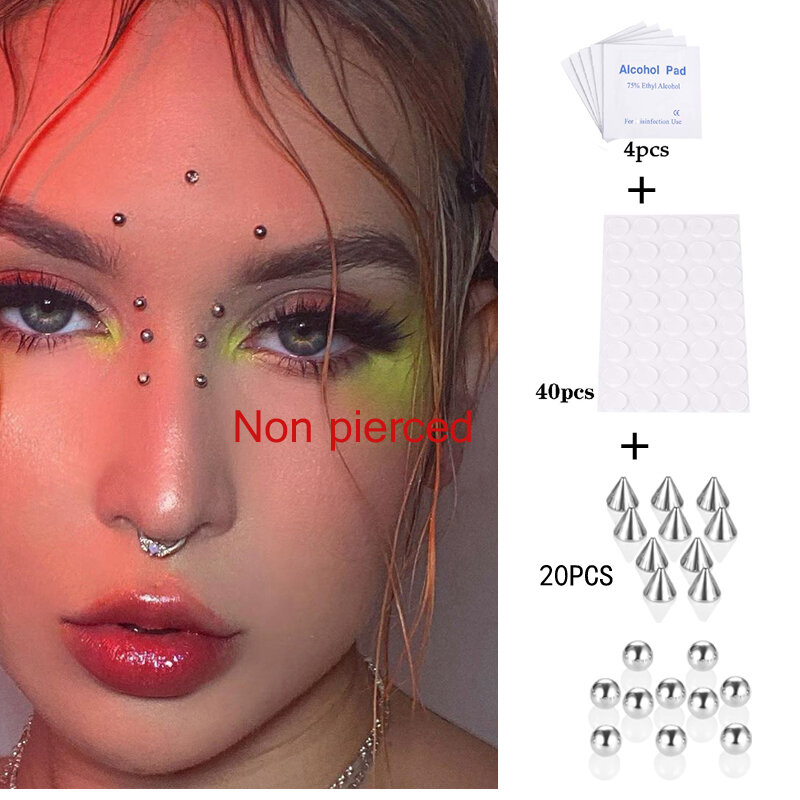 New Arrival Fake Lip Ring Stud Fake Nose Ring Eyebow Ring Dimple Sticker Face Piercing Body Jewelry Stainless Steel 20PCs Ball