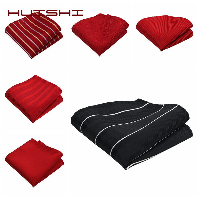 HUISHI-مربعات جيب مخططة للرجال ، بوليستر ، منقطة ، منديل متطابق ، أحمر ، أسود ، منقطة ، لهدايا الزفاف والأعمال