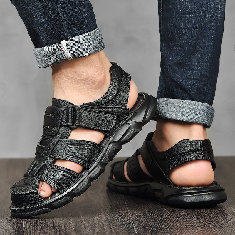 2020 New Summer Flip Flop Men Breathable High Quality Leather Sandals Man Flats Fashion Casual Beach Men's shoes Plus Size 38-48