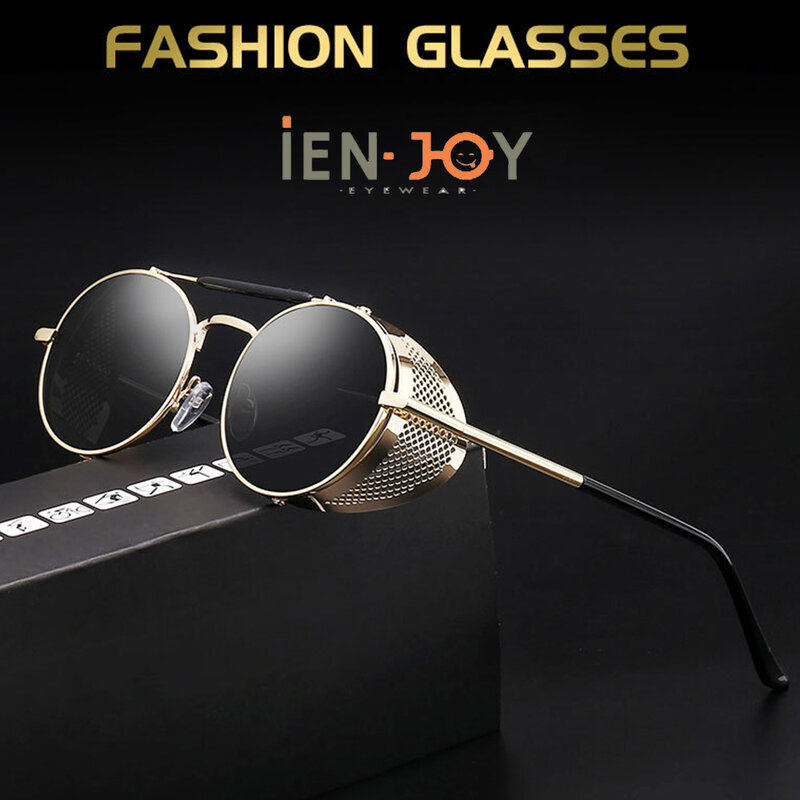 Ienjoy retro steampunk óculos de sol de metal óculos de sol feminino óculos de sol redondos para homem