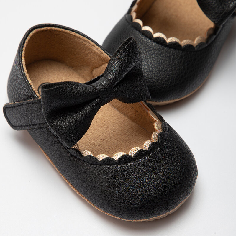 KIDSUN-zapatos informales para bebé, calzado antideslizante con lazo, suela plana de goma suave, PU, primeros pasos, decoración de lazo para recién nacido, Mary Janes