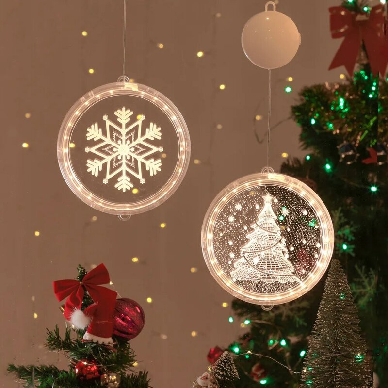 Luci a LED decorazione per albero di natale illuminazione Layout dell'armadio campana acrilica 3D stellata luci natalizie ventosa di babbo natale