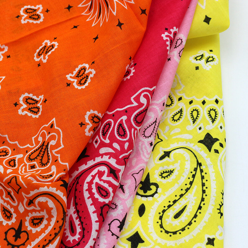 Lenços de cor brilhante Paisley para mulheres e meninas, bandana de algodão, rosa, rosa, amarelo, laranja, bandas de cabelo, primavera, verão
