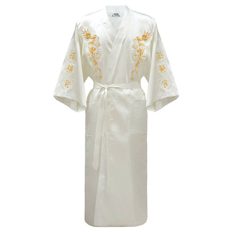Albornoz Kimono de talla grande para hombre, ropa de dormir china con bordado de dragón, ropa de dormir holgada tradicional, 3XL