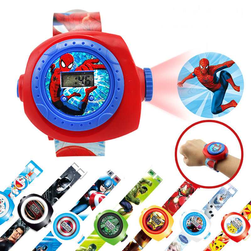 Cartoon 19 Muster Spiderman Uhr für Kinder Kinder Uhren 3D Projektion Leuchten LED Digital Uhren für Mädchen Jungen Weihnachten Geschenke