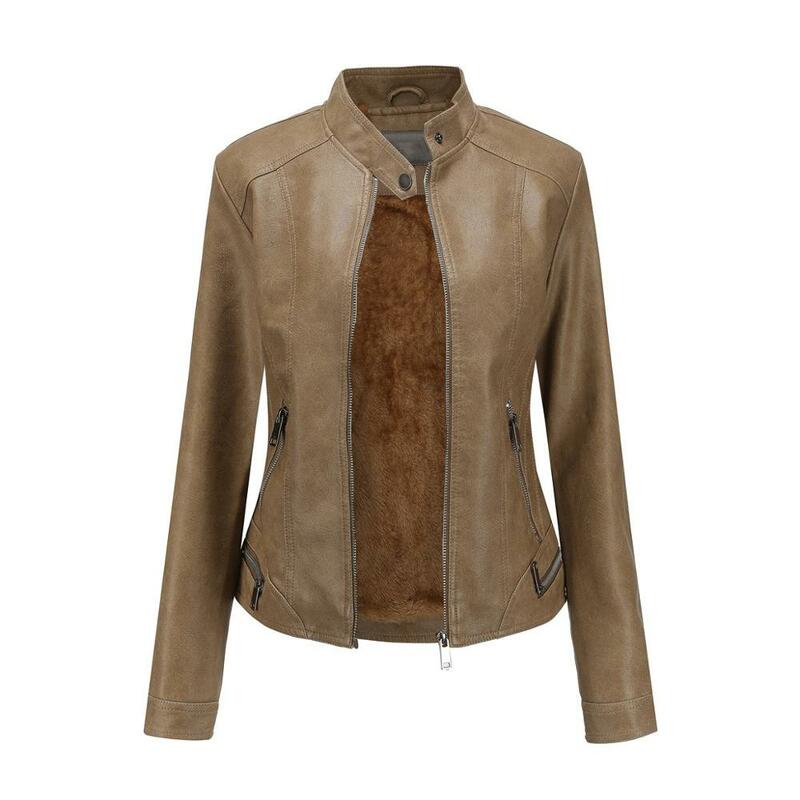 Женская винтажная куртка с длинным рукавом, зимняя моющаяся бархатная кожаная куртка, короткое мотоциклетное кожаное пальто, женская одежда