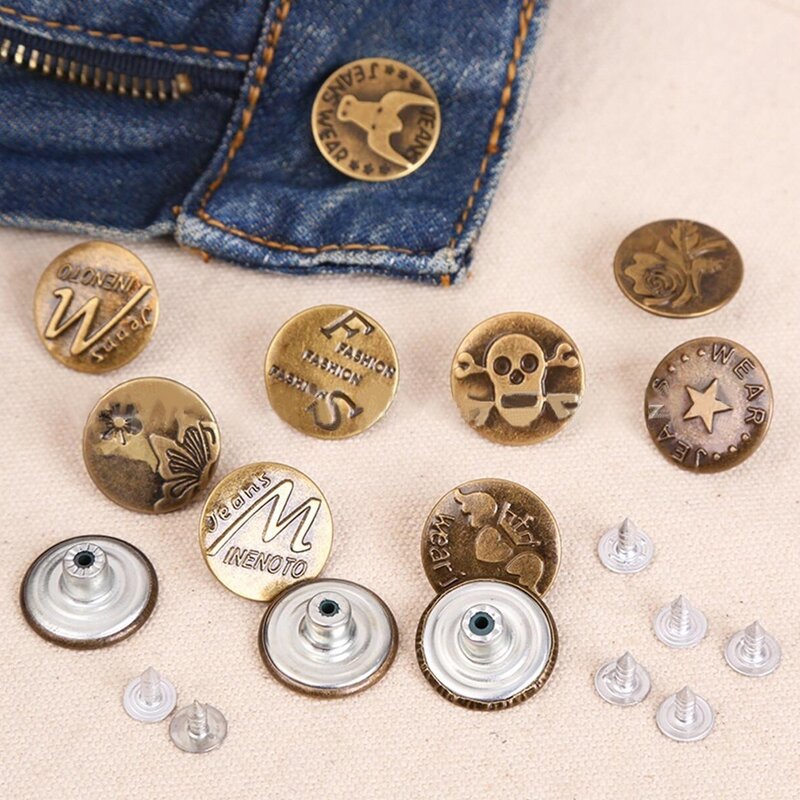 10 unids/set de botones de Metal de 17MM/20MM, botones vaqueros de tono bronce de alta calidad, botones mezclados, accesorios de ropa