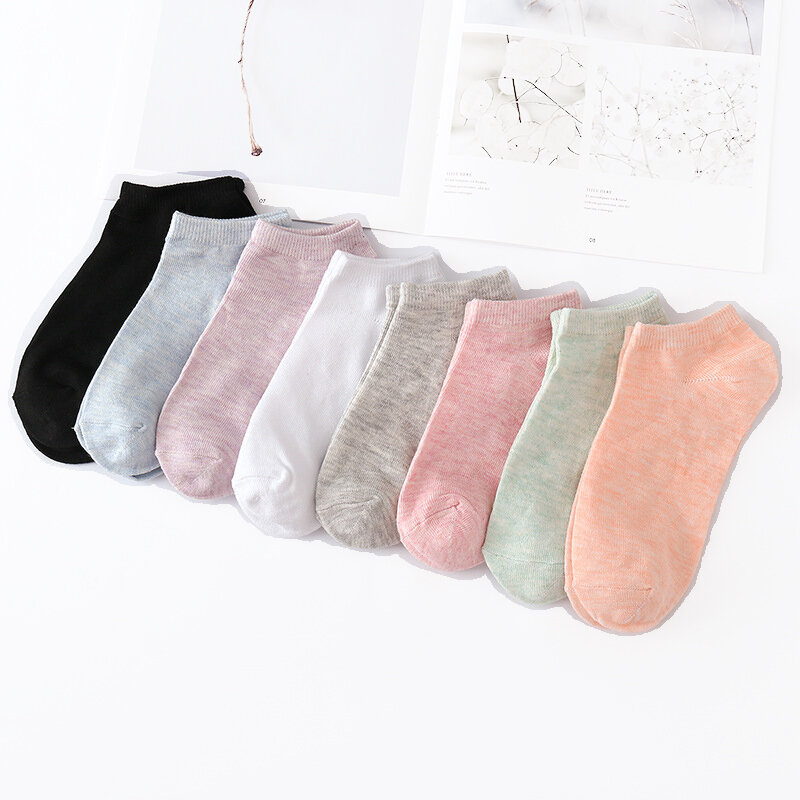 10 Pieces = 5 Pairs Women Female Girls Invisible Soft Sock Slippers Casual Fashion Summer Shallow Mouth Cotton Short Ankle Socks