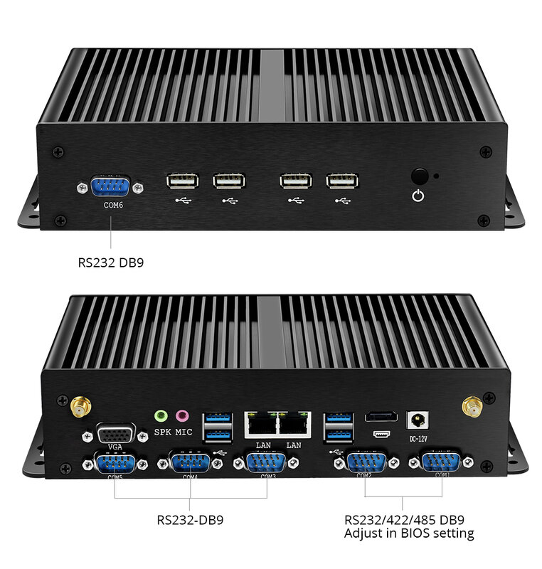 Fanless Industrial Mini PC Intel Core i7 4600U 6x RS232 RS485 Dual Ethernet HDMI VGAi 8xUSB mendukung 4G LTE WiF Windows Linux