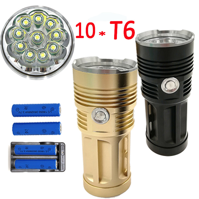 3 Modes 10x XM-L T6 LED Flashlight 10000LM Tactical lanterna Torch Lamp +4x 18650 Battery +Charger Night Light Outdoor Camping