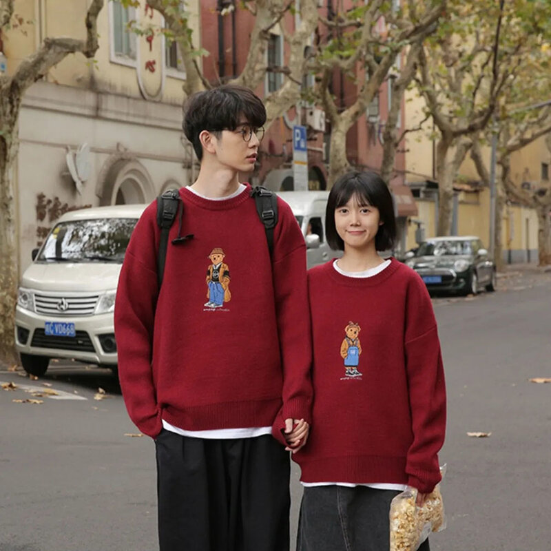 女性と男性のためのニットセーター,学生のためのカジュアルなセーター,ルーズフィット,韓国のファッション,秋冬
