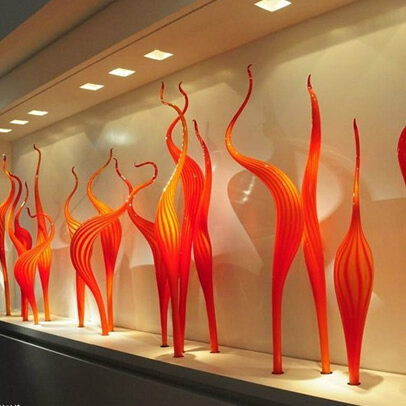 Mewah Crystal Seni Kerajinan Merah Lantai Kaca Seni Tangan Ditiup Kaca Murano Patung untuk Hotel Showroom