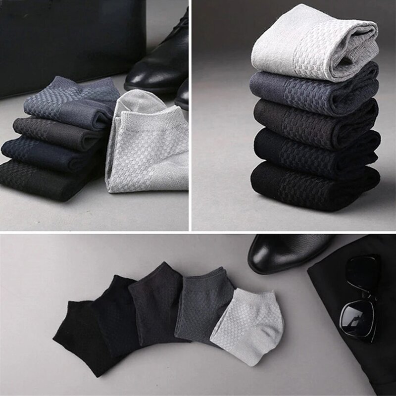 Calcetines tobilleros de fibra de bambú para hombre, calcetín informal absorbente de humedad, transpirable, desodorante, talla 38-42, 5 pares