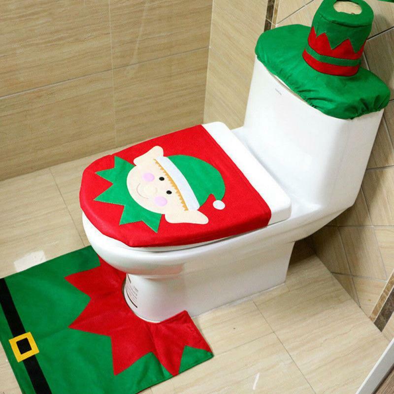 3 pçs natal assento do vaso sanitário & capa papai noel tapete do banheiro santa tampa de assento do toalete chirstmas para decoração casa 2022
