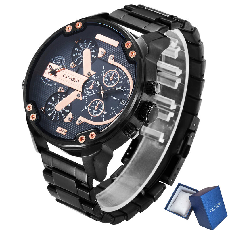 Legal preto relógio de aço inoxidável dos homens da forma quartzo relógios masculinos marca de luxo relogio cagarny masculino do exército militar relógio masculino