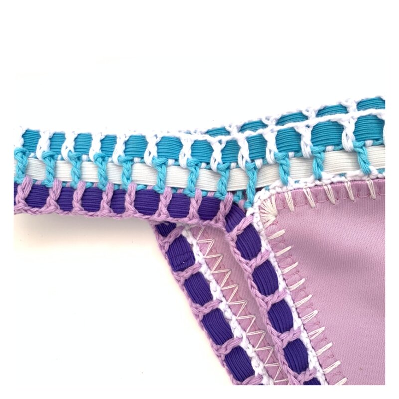Mão Crochet Knit Patchwork Biquíni Set para As Mulheres, Handmade Swimwear, Swimsuit Elástico, Beachwear, Sexy, H80 & S90, Novo