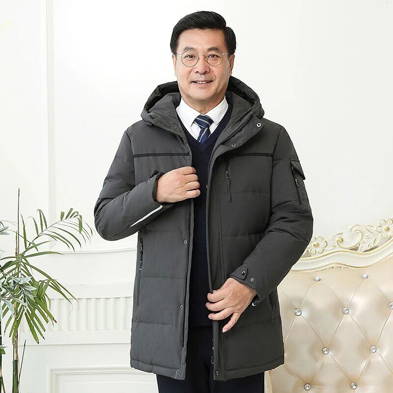 Homem de meia-idade de 25 graus jaqueta de inverno para baixo para o pai mais tamanho 4xl pato branco para baixo casaco com capuz grosso jaqueta à prova de vento