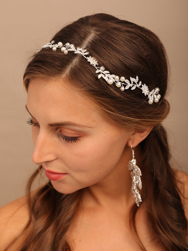Rhinestone Flower Nupcial Tiara Headbands, Bridal Headwear, Pearl Hair Jewelry, Handmade Prom Hair Piece, Acessórios Do Casamento
