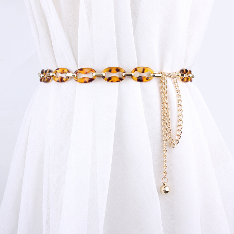 Mode Luxus Leopard Metall Kette Gürtel Für Frauen Zubehör Damen Einfache Elegante Schlanke Gürtel Korean-Stil Bund Straps