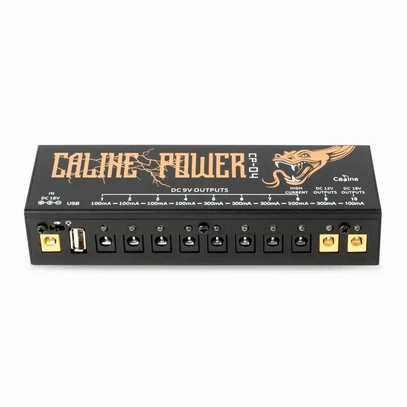 Caline CP-04 pedał efektów gitarowych zasilanie 10 izolowanych wyjść (9V, 12V, 18V) zabezpieczenie przed zwarciem/nadprądem